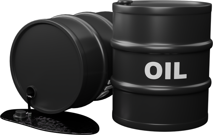 Oil barrels and poured oil isolated white background. 3D